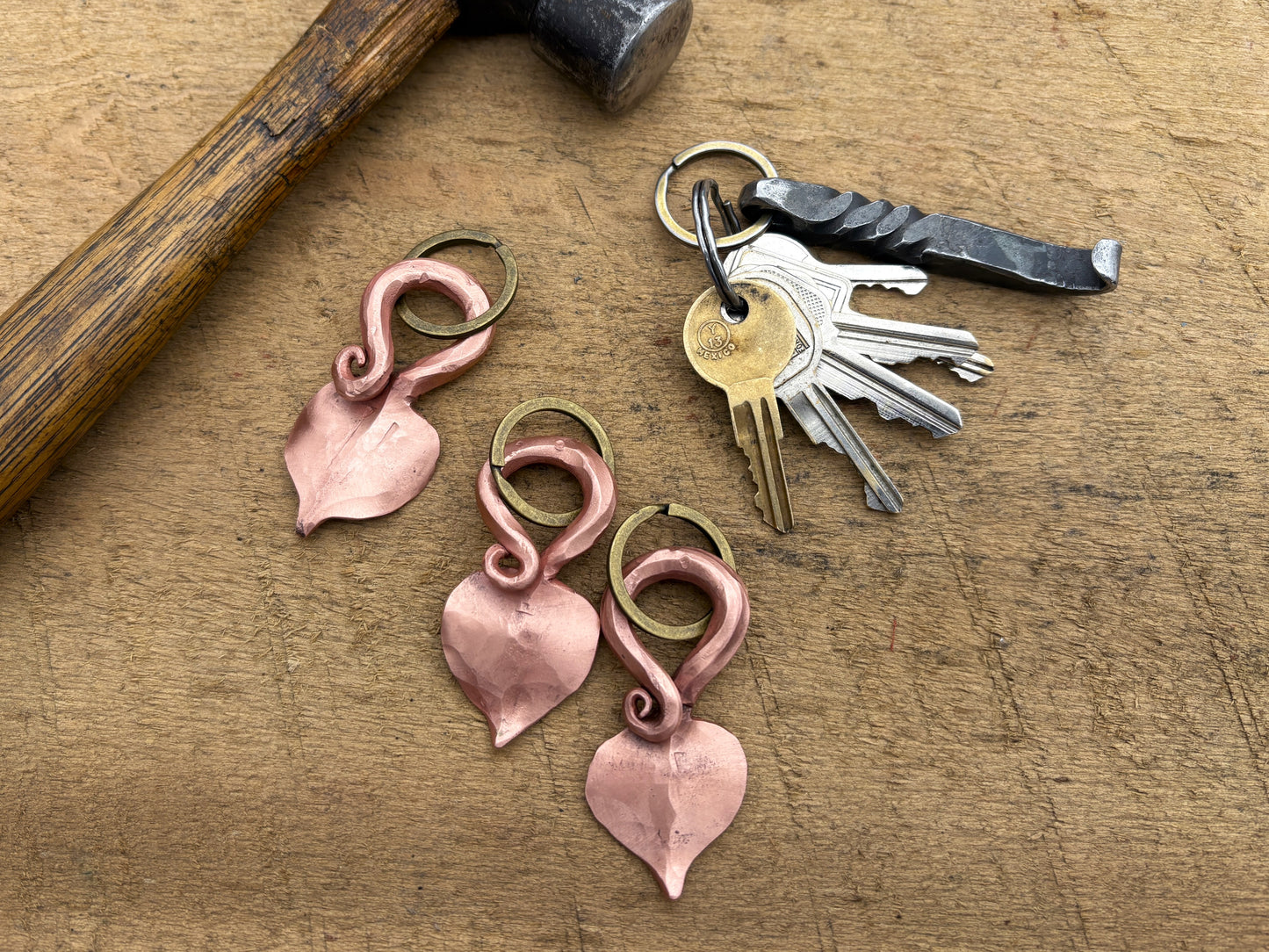Copper leaf keychain