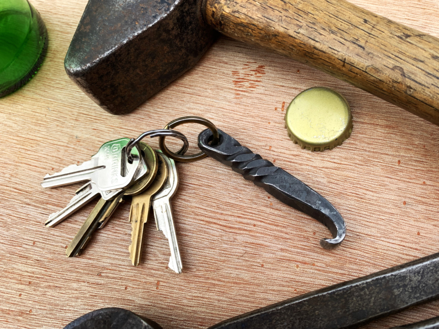 Rustic Blacksmith Beer Opener - Hand-Forged Iron Bottle Opener Keychain