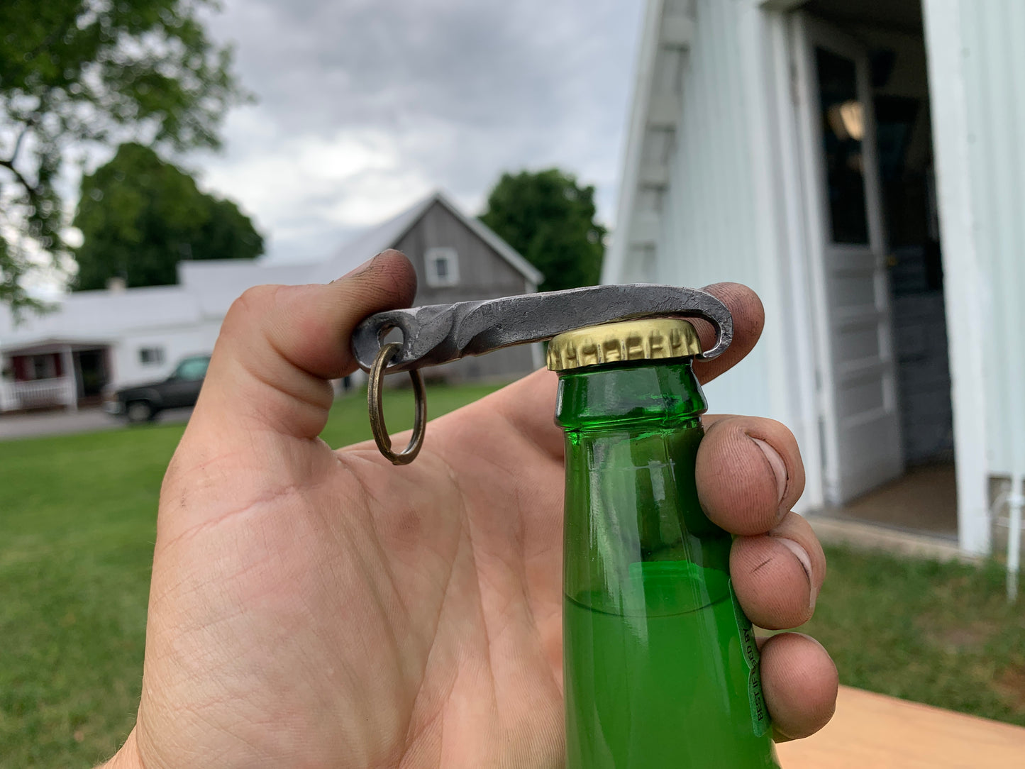 Rustic Blacksmith Beer Opener - Hand-Forged Iron Bottle Opener Keychain